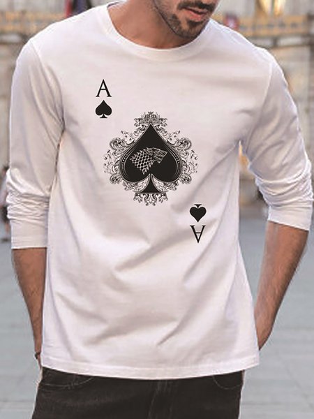 

Playing Card Graphic Graphic Long Sleeve Top, White, T-shirt
