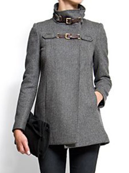 

Formal Buttoned Solid Outerwear, Gray, Coats