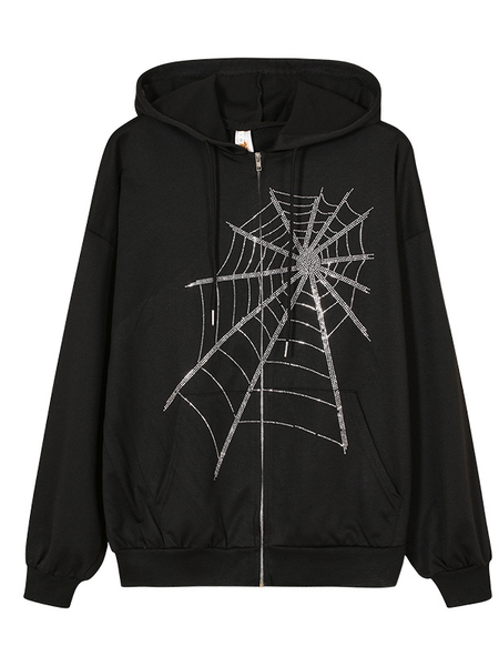 

Rhinestone Hooded Casual Sweatshirt, Black, Hoodies & Sweatshirts