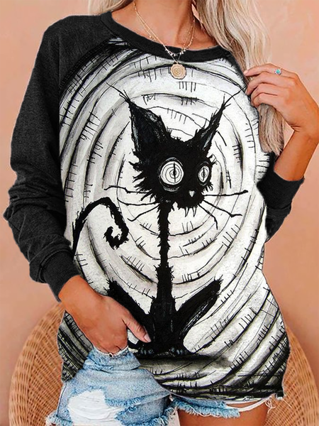 

Plus size Abstract Halloween Casual Sweatshirt, Black-white, Hoodies & Sweatshirts