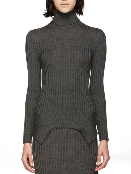 

High Neck Skinny Simple Sweater, Deep gray, Pullovers