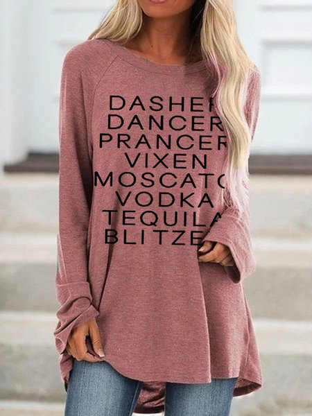 

Dasher Dancer Women's Funny Drinking Christmas Casual Top, Pink, Long sleeves
