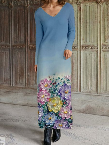 

Cotton Blends Dresses, Blue, Maxi Dresses