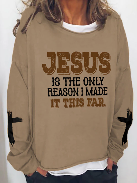 

JESUS Letter Cotton Blends Vintage Sweatshirt, Khaki, Hoodies & Sweatshirts