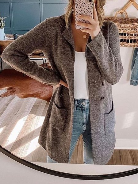 

Loosen Plain Outerwear, Gray-brown, Outerwear