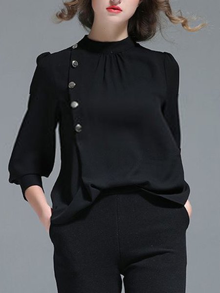 

Elegant Crew Neck Loosen Top, Black, Blouses and Shirts