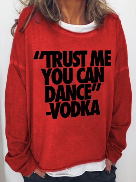 

Funny text print round neck long sleeve sweatshirt, Red, Hoodies&Sweatshirts