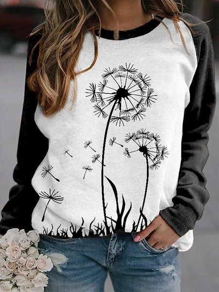 

Black-white Casual Dandelion Printed Loosen Sweatshirt, Hoodies & Sweatshirts