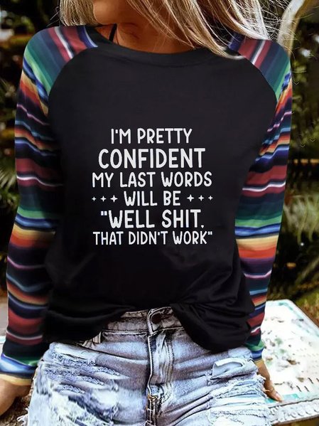 

Loosen Simple Letter T-shirt, As picture, Long sleeve tops