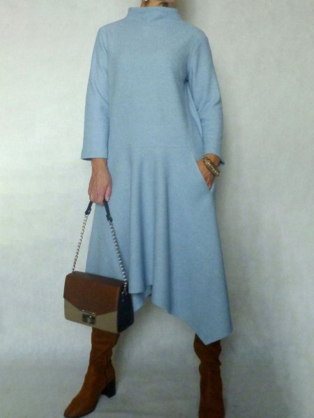

Long Sleeve Boat Neck Casual Midi Dress, Blue, Midi Dresses