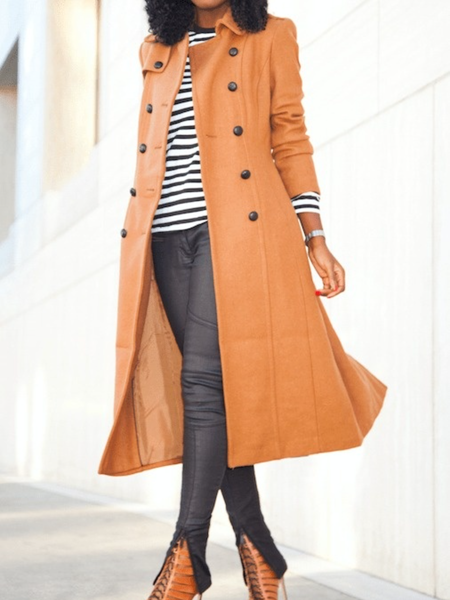 

Fall Loosen Elegant Plain Work Formal Daily Shirt Collar Outerwear, Khaki, Coats