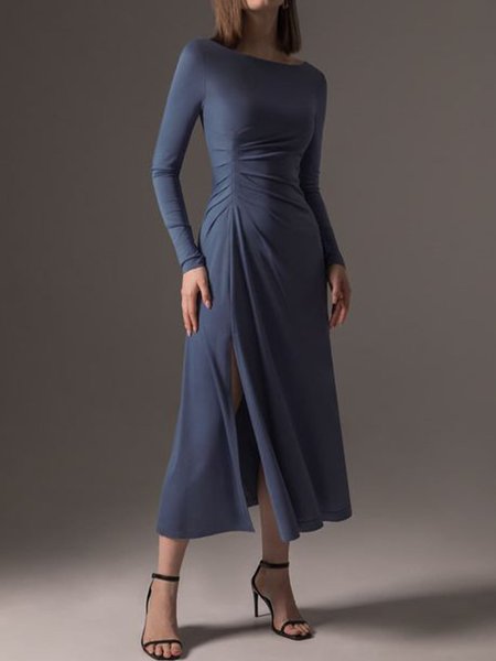 

Plain Regular Fit Simple Maxi Dresses, Blue, Midi Dresses