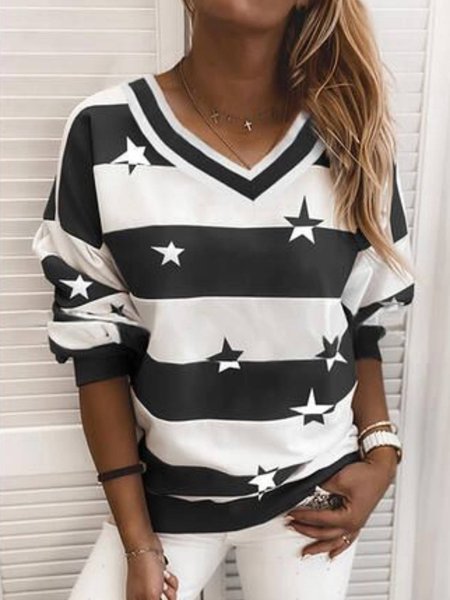 

Regular Fit Casual V Neck Sweatshirt, Black-white, Hoodies & Sweatshirts