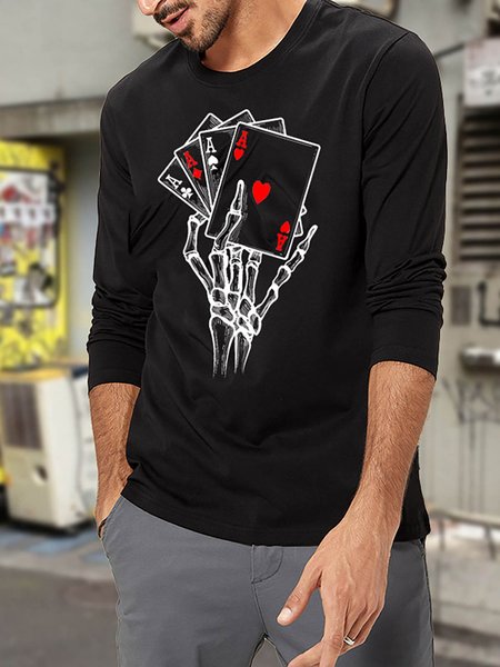 

Playing Card Graphic Graphic Long Sleeve Top, Black, T-shirt