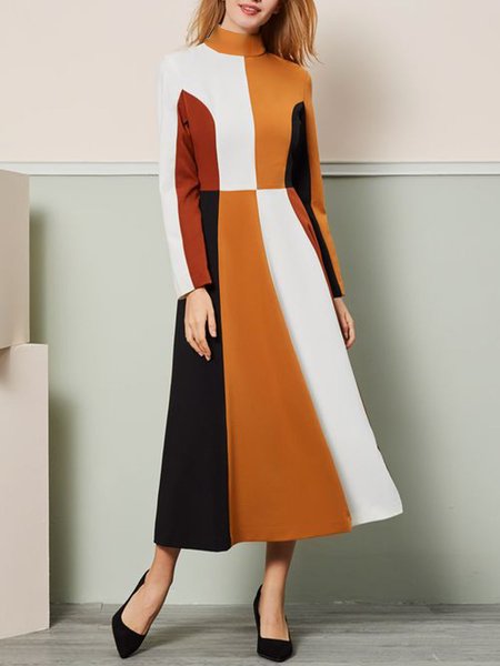 

Elegant Geometric Regular Fit Maxi Dress, Orange, Midi Dresses