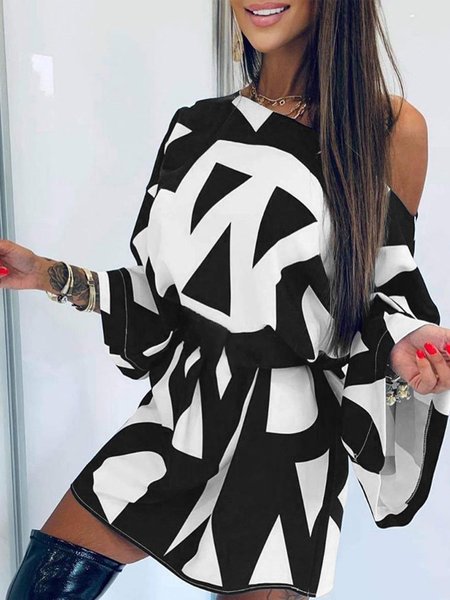 

Off The Shoulder Lady Regular Fit Mini Dress, Black-white, Mini Dresses
