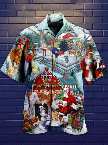 

Christmas Short Sleeve Shirt Collar Shirts & Tops, As picture, Men's Floral shirt