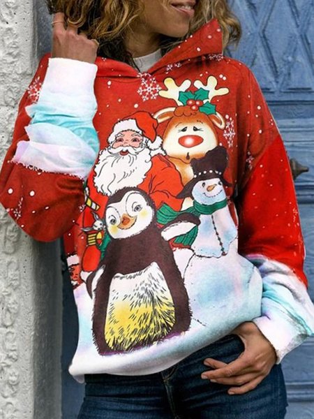 

Christmas Casual Loosen Hooded Long Sleeve Sweatshirt, Red, Hoodies & Sweatshirts