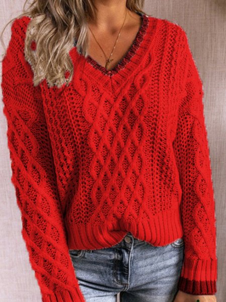 

Long sleeve Holiday Basics V Neck Sweater, Red, Pullovers