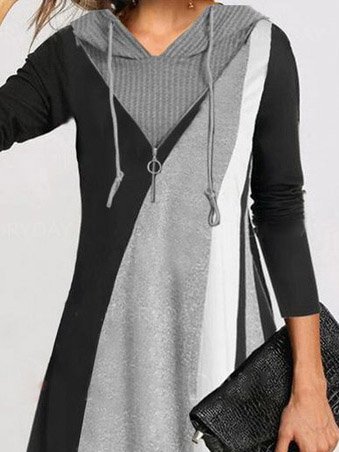 

Cotton Hoodie Long Sleeve Dresses, As picture, Mini Dresses