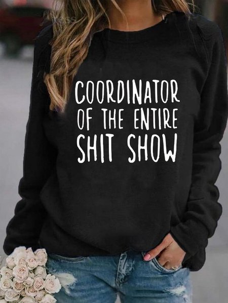 

Long Sleeve Crew Neck Letter Casual Sweatshirt, Black, Hoodies & Sweatshirts