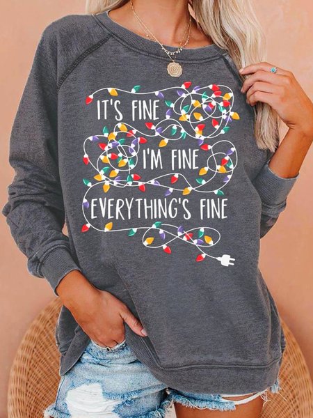 

It’s Fine I’m Fine Everything Is Fine Christmas Lights Casual Sweatshirt, Gray, Hoodies&Sweatshirts