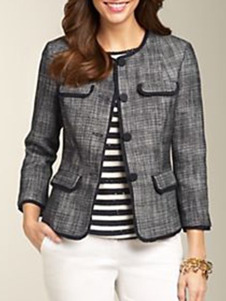 

Crew Neck Solid Loosen Outerwear, As picture, Coats