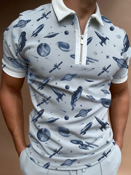 Casual Polo Short Sleeve Shirts & Tops, White-blue, Men's t-shirts
