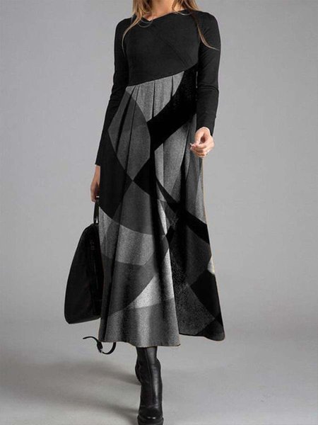 

Geometrico Regolare In forma Vacanza Abito, Nero - grigio, Maxi Dresses