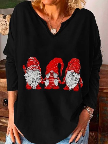 

Christmas Xmas Long Sleeve U Neck Plus Size Printed Tops T-shirts, Black, T-Shirts