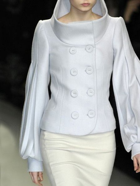 

Long Sleeve Solid High Neck Vintage Outerwear, White, Coats