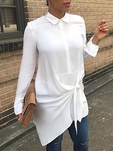 

Long Sleeve Daily Shirt Collar Casual Regular Fit Shirt, White, Blouses and Shirts