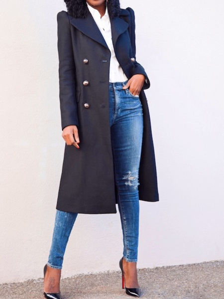 

Fall Plain Simple Loosen Mid-weight Non-Stretch Work Daily Outerwear, Navyblue, Coats