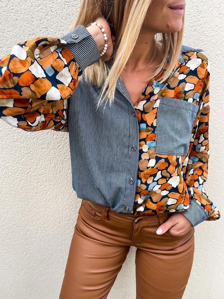 Striped Loosen Shirts & Tops（accessory not included）, Orange, Shirts & Blouses