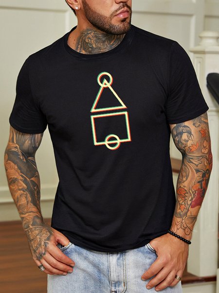 Game symbol print round neck short-sleeved cotton T-shirt, Black, T-shirts