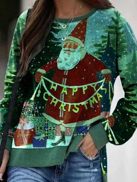 

Crew Neck Printed Sweatshirt, As picture, Hoodies & Sweatshirts
