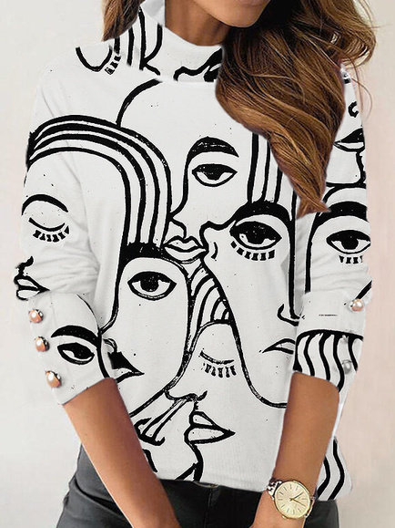 

Off Shoulder Loosen High Neck Casual Shirts & Tops, White, Tops