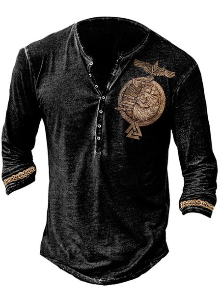 

Henley Long Sleeve Casual Shirts & Tops, As picture, T-shirt