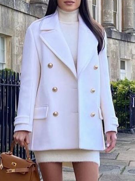 

Long sleeve Regular Fit Solid Lapel Outerwear, White, Blazers