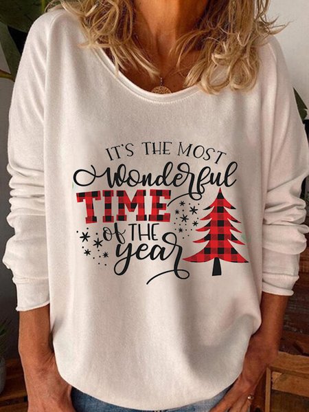 

Christmas Printed Plus Size Crew Neck Shirts & Tops, White, T-Shirts