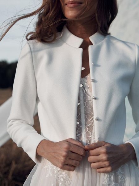 

Elegant Lady Work Date Daily Stand Collar Outerwear, White, Coats