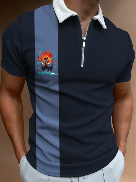 

Cartoon Lapel Casual Shirts & Tops, Black, Men's t-shirts