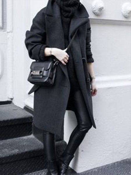 

Vintage Casual Simple Casual Plain Regular Fit Outerwear, Black, Coats