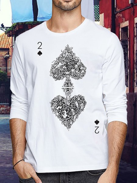 

Playing Card Graphic Graphic Long Sleeve Tee, White, T-shirts