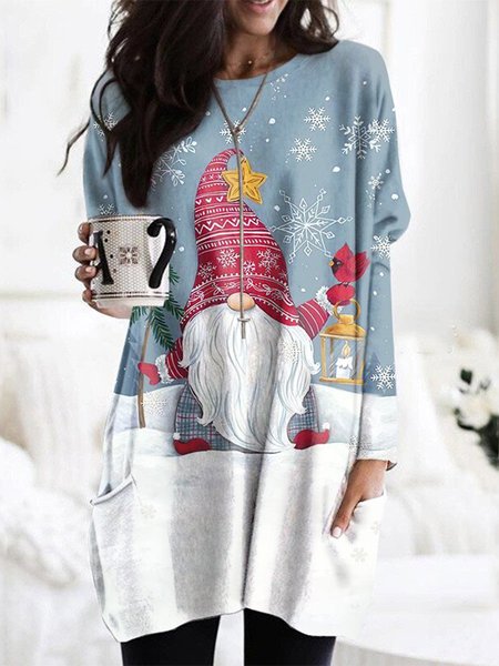 

Christmas Snowman Cotton Blends Shirts & Tops, Blue, T-Shirts