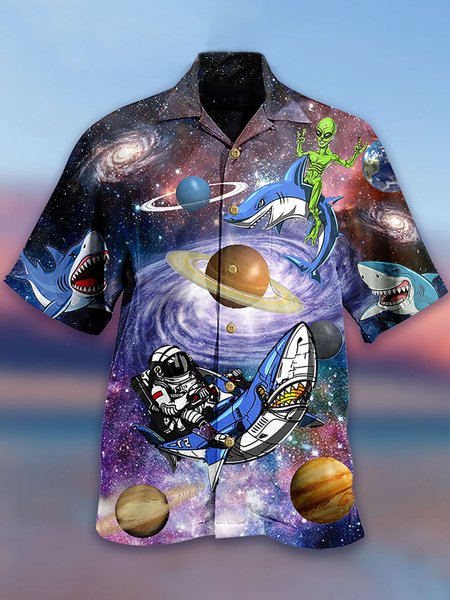 

Short Sleeve Starry Sky Shirts & Tops, As picture, Men's Floral shirt