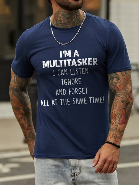 

I'm A Multitasker Crew Neck Casual Short Sleeve Shirt & Top, Deep blue, T-shirts