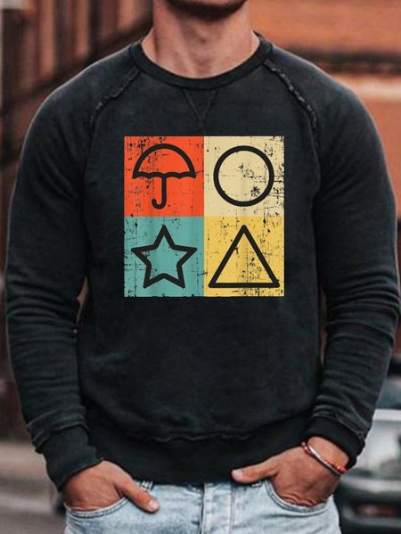 

Game symbol print round neck long-sleeved sweatshirt, Black, Hoodies&Sweatshirts