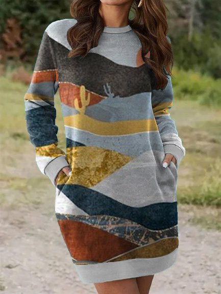 

Allentare Cotone Abito, Multicolore, Midi Dresses