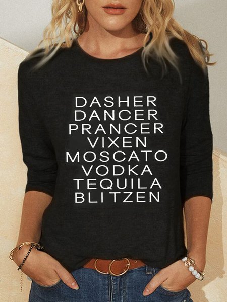 

Maniche Lunghe Girocollo Lettera Casuale Top, Nero, T-Shirts